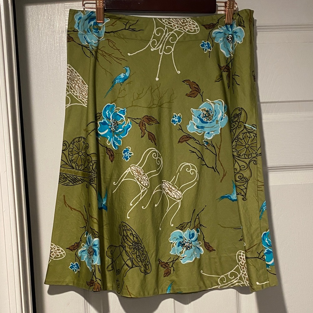 Context Green and Blue Floral A-Line Skirt